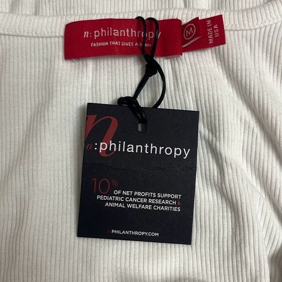 Revolve nPhilanthropy White Ribbed Prince Tank Thong Bodysuit Ruched Side Med NW - Picture 8 of 12